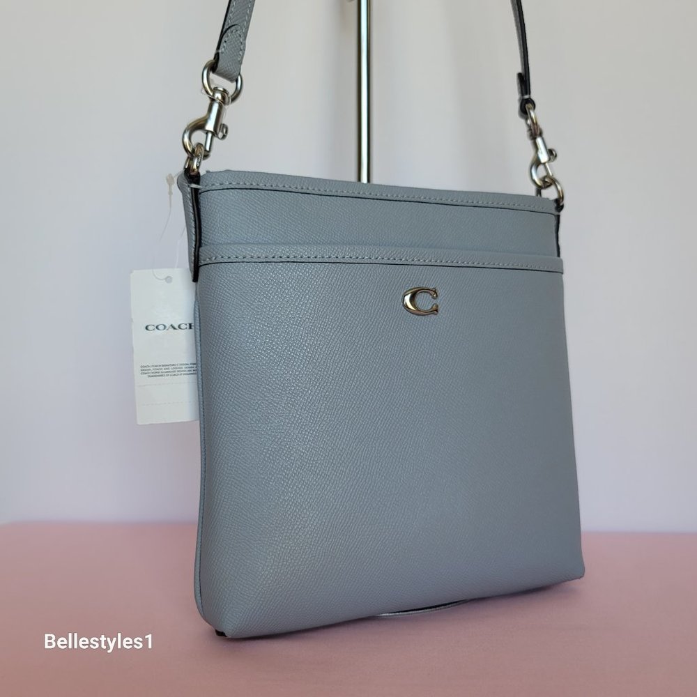 COACH Kitt Crossgrain Leather Messenger Crossbody- Grey Blue color ⭐ - Picture 2 of 16